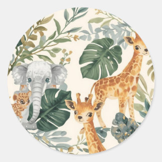 Wild One Safari Jungle Animals Birthday Classic Round Sticker