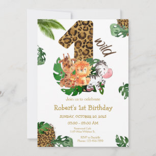 Wild One Safari Jungle Animals Birthday Invitation