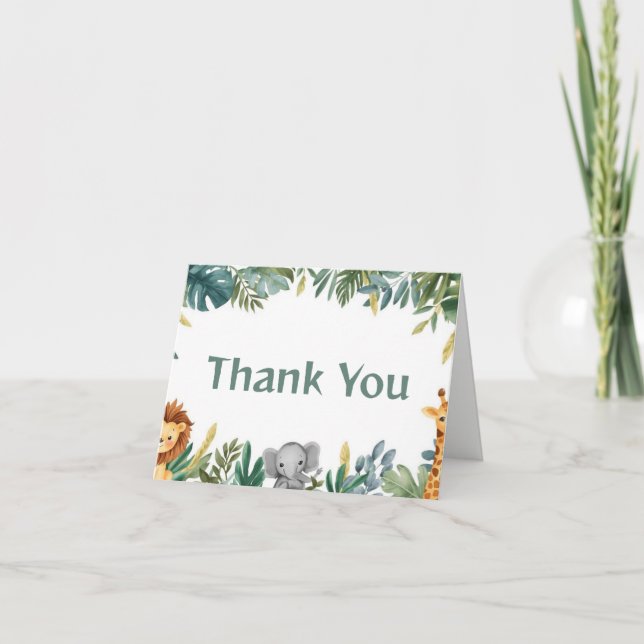Wild One Safari Jungle Animals Birthday Thank You Card (Front)