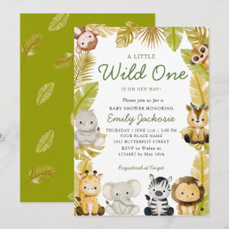 Wild One Safari jungle Animals Boy Baby Shower Invitation