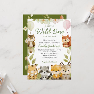 Wild One Safari jungle Animals Boy Baby Shower Invitation