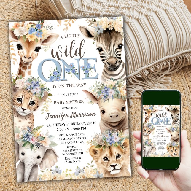 Wild One Safari Jungle Animals Boy Baby Shower Invitation (Creator Uploaded)