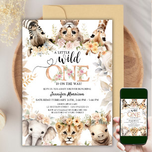 Wild One Safari Jungle Animals Girl Baby Shower  Invitation