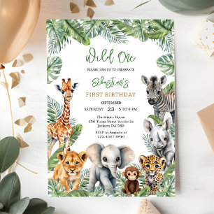 Wild One Safari Jungle Animals Kids Birthday Invitation