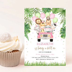 Wild One Safari Jungle Animals Kids Birthday Invitation