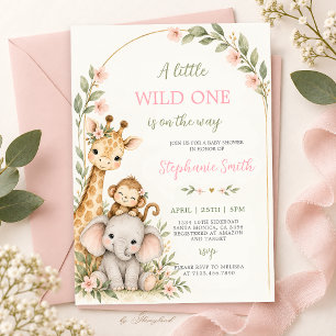 Wild One Safari Jungle Baby Shower Girl Invitation