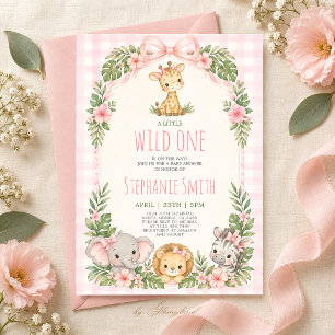 Wild One Safari Jungle Baby Shower Girl Invitation