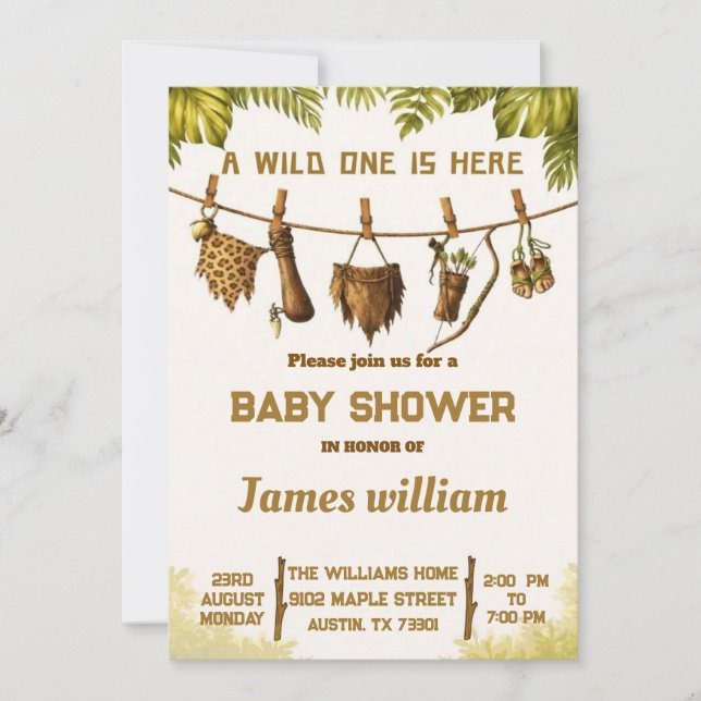 ​Wild One Safari Jungle Baby Shower Invitation (Front)