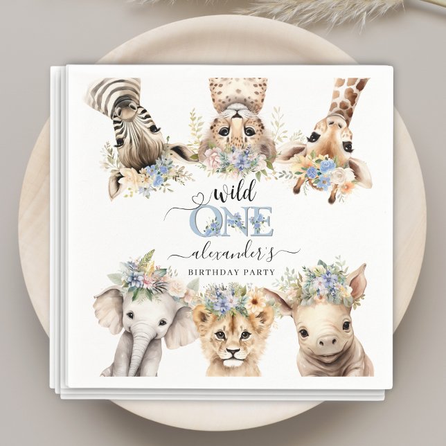 Wild One Safari Jungle Boy 1st Birthday Napkins (Creator Uploaded)