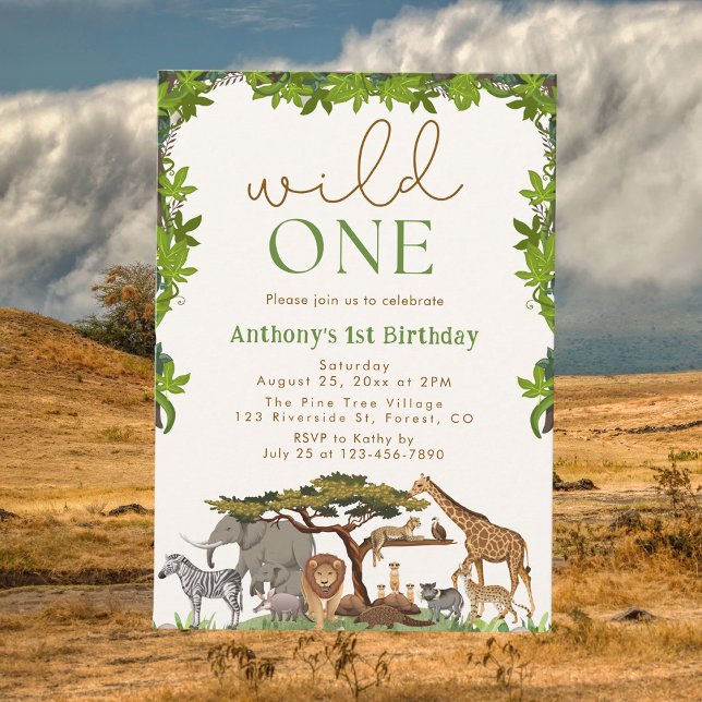Wild One Safari Jungle Boy First Birthday Invitation (Creator Uploaded)