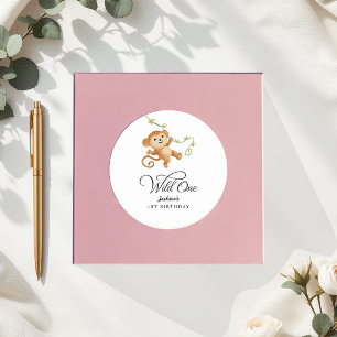 Wild One Safari Jungle Boys 1st Birthday Party Classic Round Sticker