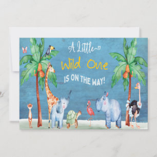 Wild One Safari Jungle Elephant Animals Baby Invitation