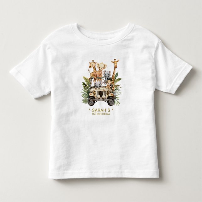 Wild One Safari Jungle First Birthday Name Girl Toddler T-Shirt (Front)