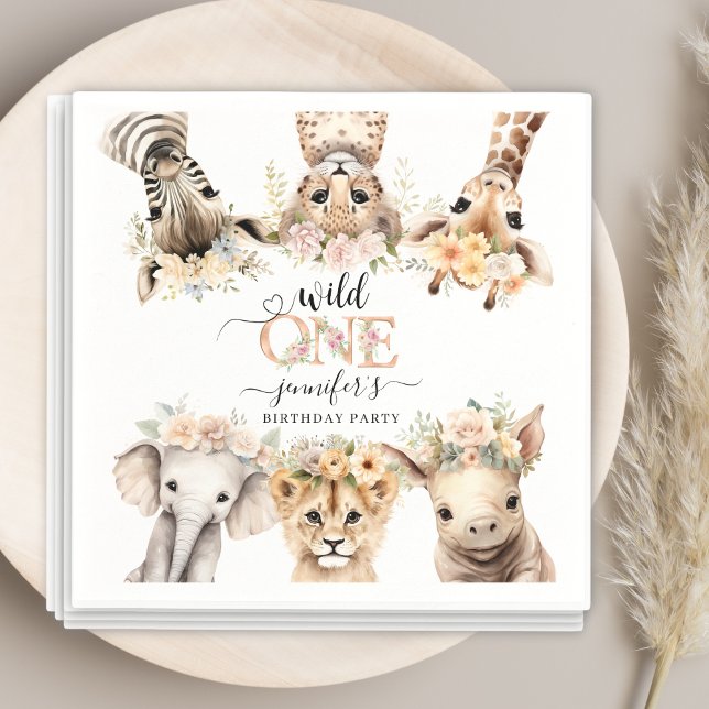 Wild One Safari Jungle Girl 1st Birthday Napkins (Creator Uploaded)