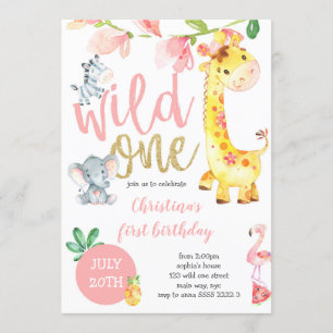 Wild One Safari Jungle Girl First Birthday Pink Invitation