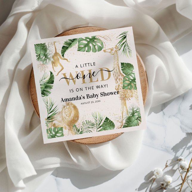 Wild One Safari Jungle Greenery & Gold Baby Shower Napkin (Creator Uploaded)