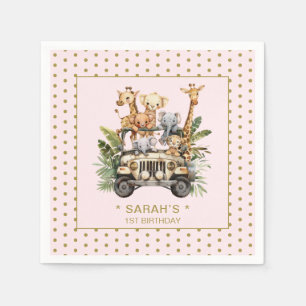 Wild One Safari Jungle Pink 1st First Birthday  Napkin