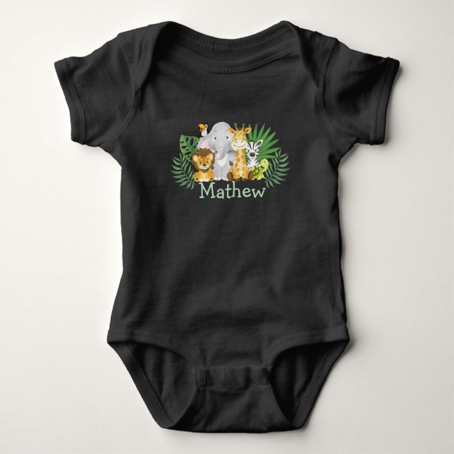 Wild One Safari Jungle Tropical Forest Woodland Baby Bodysuit (Front)