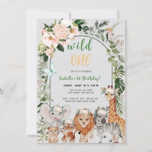Wild One Safari leaves Birthday Invitation