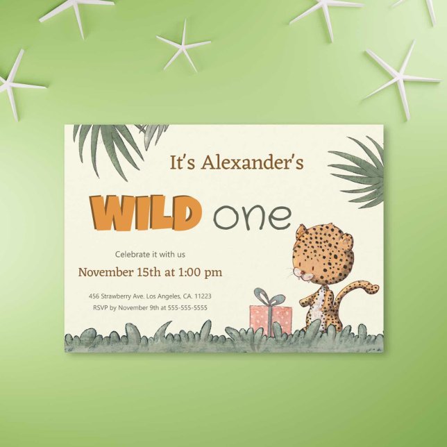 Wild One Safari Leopard First Birthday Invitation (Creator Uploaded)