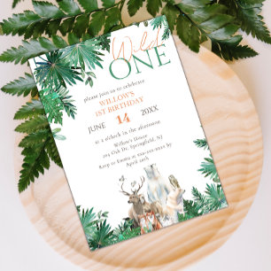 Wild One Safari party jungle animals 1st Birthday Invitation