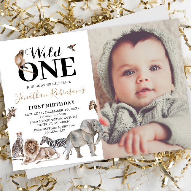 Wild One Safari Photo First Birthday Invitation (Creator Uploaded)