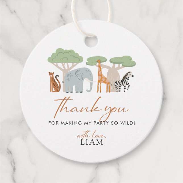Wild One Safari Theme 1st Birthday Favour Tag (Front)