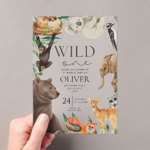 Wild one safari theme acrylic first birthday invitations