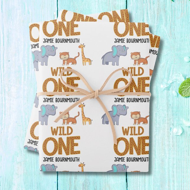 Wild One Safari Theme Boys 1st Birthday Wrapping Paper Sheet (Wild one 1st birthday jungle safari wrapping paper.)