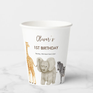 Wild One Safari Theme First Birthday Paper Cups
