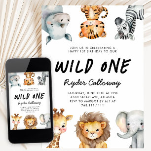 Wild One Safari Theme First Birthday Party Invitation