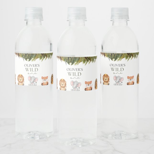 Wild one safari theme first birthday  water bottle label (Bottles)