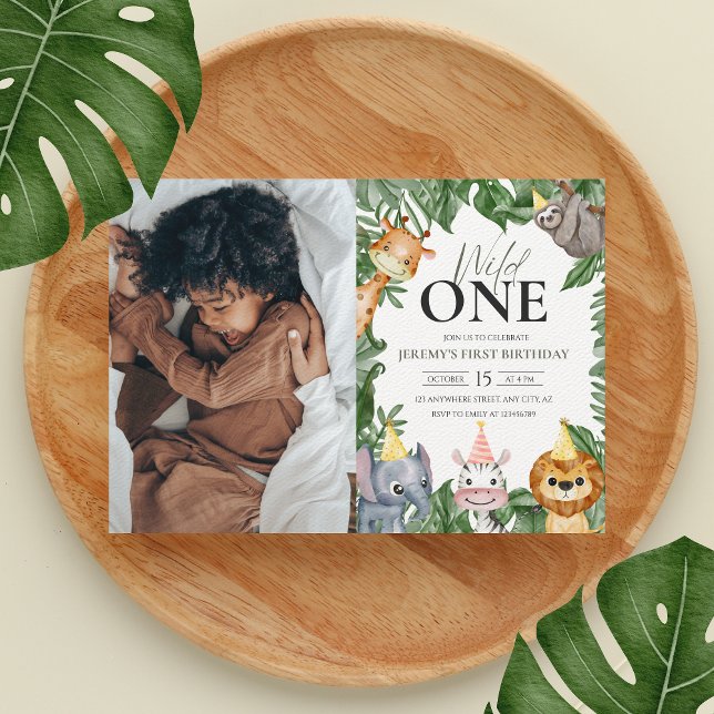 Wild One Safari Theme Photo First Birthday Invitation (Creator Uploaded)