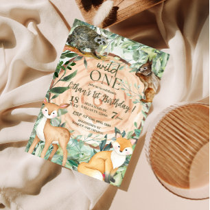 Wild One Safari Woodland 1st birthday Invitations