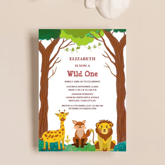 wild one safari woodland kid's birthday  invitation (Creator Uploaded)