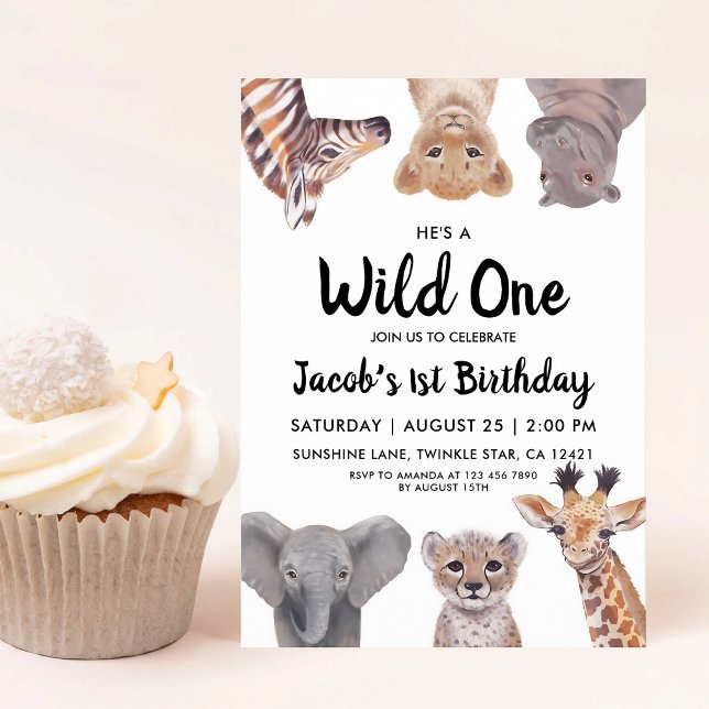 Wild One Safari Zoo Animals First Birthday Invitation (Creator Uploaded)
