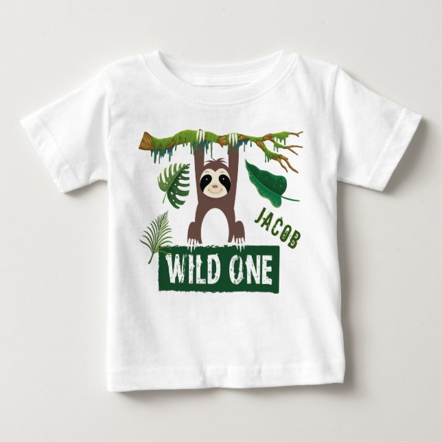 Wild One Sloth 1st Birthday Baby T-Shirt (Front)