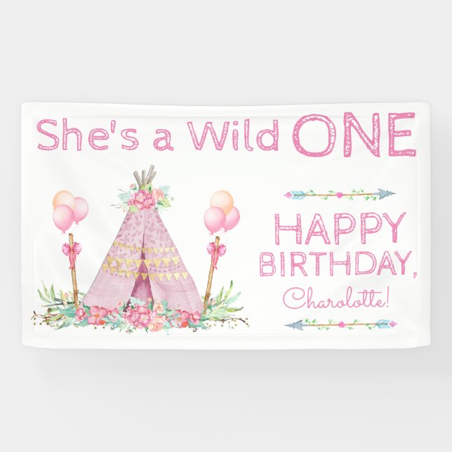 Wild One TeePee Birthday Banner 1st Birthday (Horizontal)