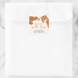 Wild One Tiger 1st Birthday Thank You Square Sticker
