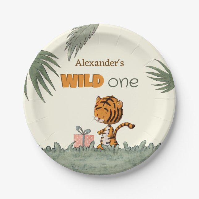 Wild One Tiger Jungle First Birthday Paper Plate (Front)