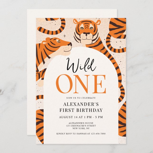 Wild One Tiger Safari 1st Birthday Party   Invitation (Front/Back)