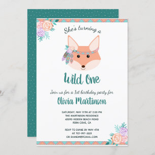 Wild One Tribal Boho Aztec Girl 1st Birthday Party Invitation