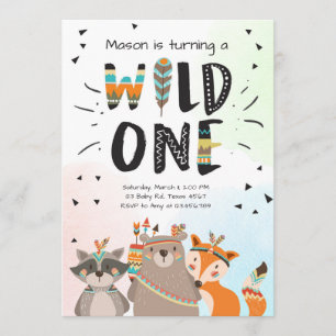 Wild One Tribal First birthday invitation Woodland