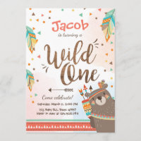 Wild One Tribal First birthday invitation Woodland