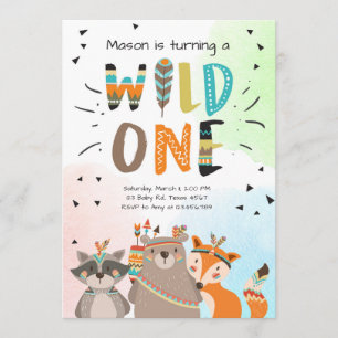 Wild One Tribal First birthday invitation Woodland