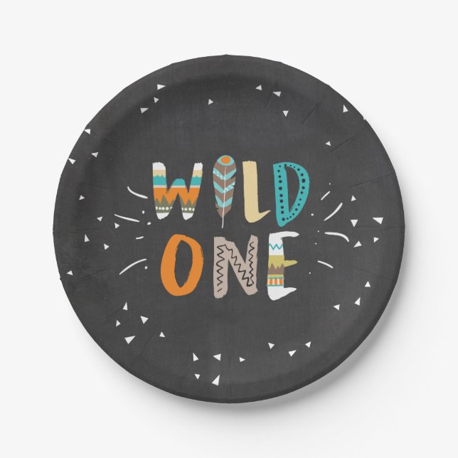 Wild One Tribal First birthday Paper Plates Boho (Front)