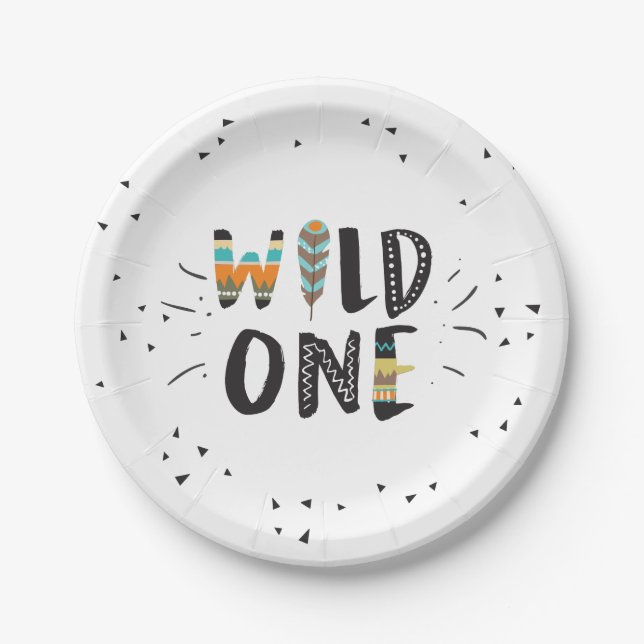 Wild One Tribal First birthday Paper Plates Boho (Front)