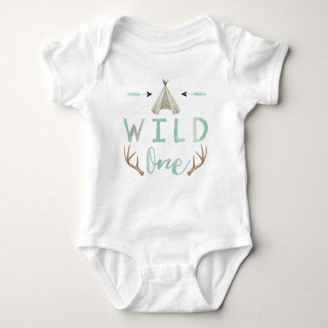 Wild One Tribal Teepee Blue Baby Boy Bodysuit (Front)