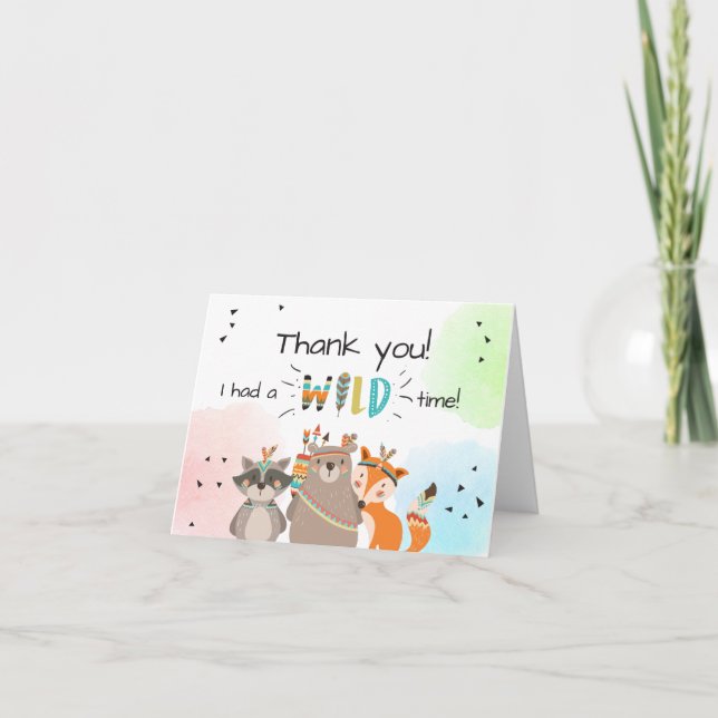 Wild One Tribal Woodland Animals Thank You Card (Front)