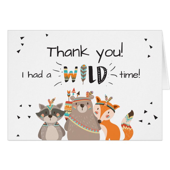 Wild One Tribal Woodland Animals Thank You Card (Front Horizontal)